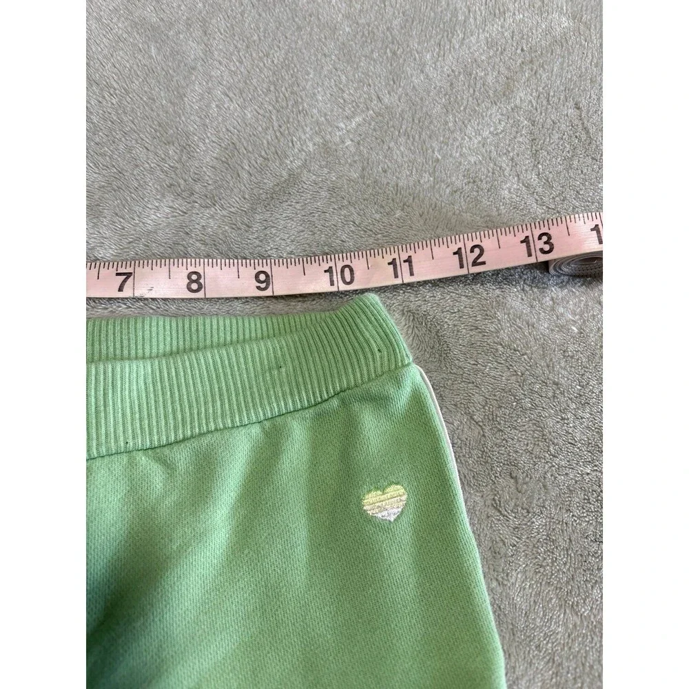 Girls green athletic shorts striped heart logo sports back to school playwear